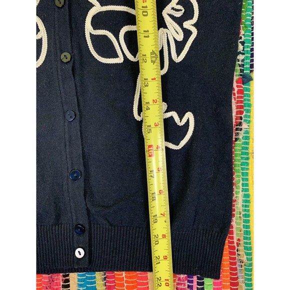 Top Knits Woman’s Sweater Small Navy Blue Buttons Up Embroidery Braid - Picture 9 of 10